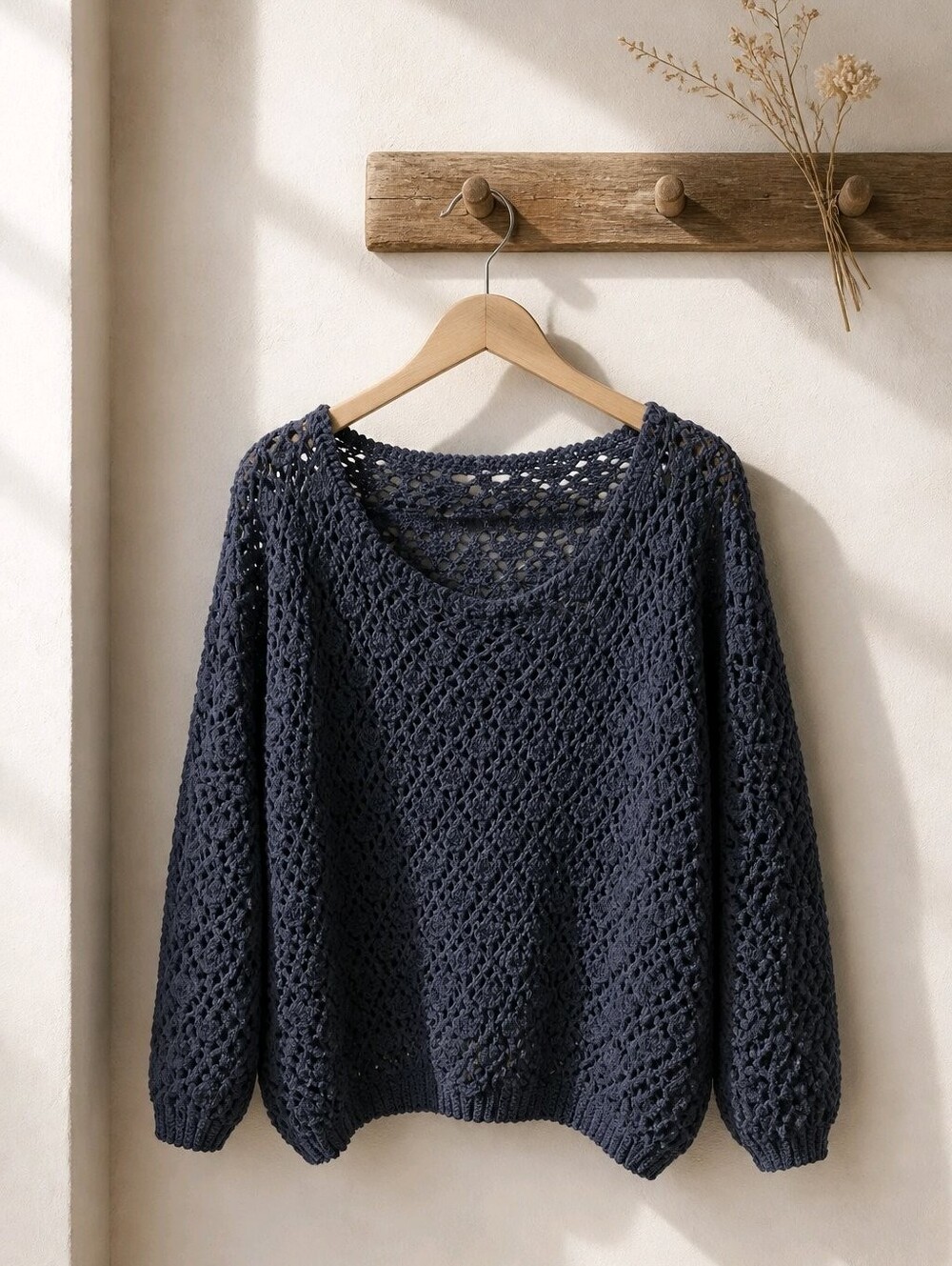Earthbound Trading Co Open-Knit Oversized Black Women's Layering Sweater